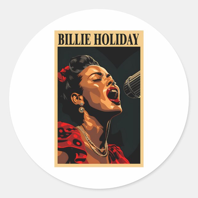 Pegatina Redonda Billie Holiday (Anverso)