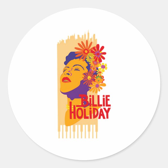 Pegatina Redonda Billie Holiday (Anverso)