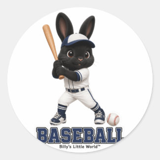 Pegatina Redonda Billy el conejo de béisbol Bunny Deportes Lindo