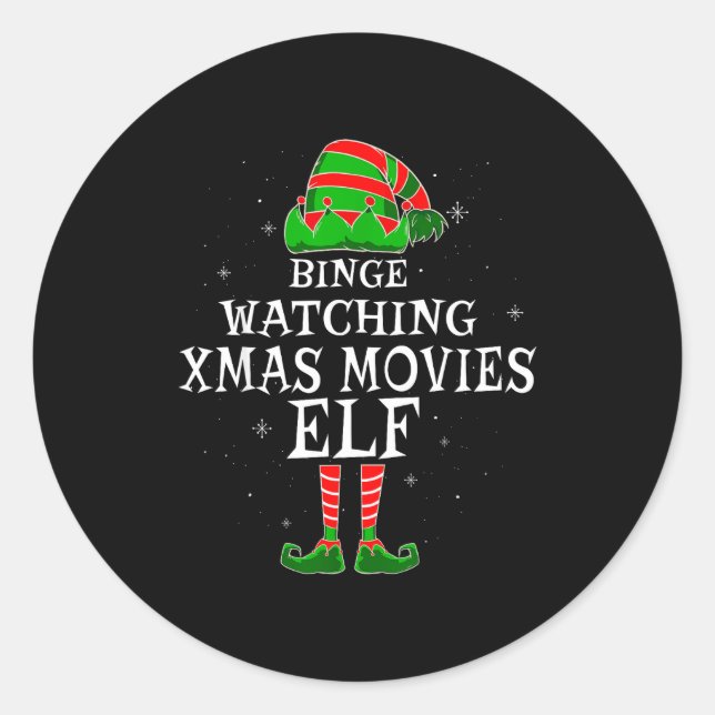 Pegatina Redonda Binge Watching Xmas Movies Elf Matching Family Chr (Anverso)