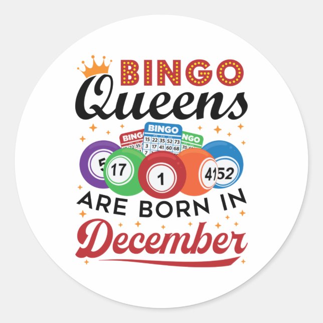 Pegatina Redonda Bingo Bingo Queens nace en diciembre (Anverso)