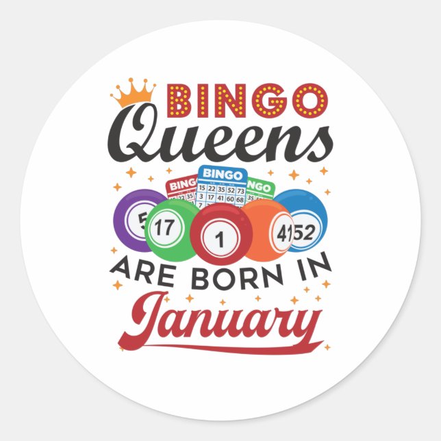 Pegatina Redonda Bingo Queens nace en enero cumpleaños (Anverso)