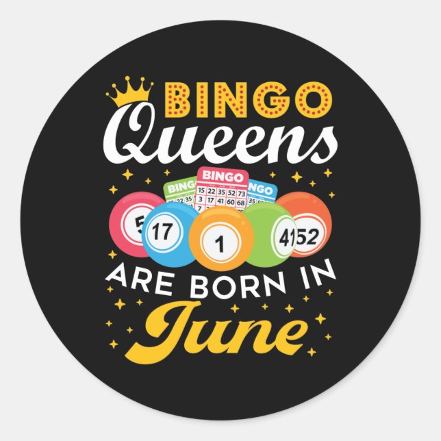 Pegatina Redonda Bingo Queens nace en junio cumpleaños (Anverso)
