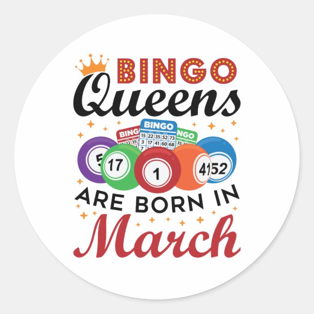 Pegatina Redonda Bingo Queens nace en marzo (Anverso)