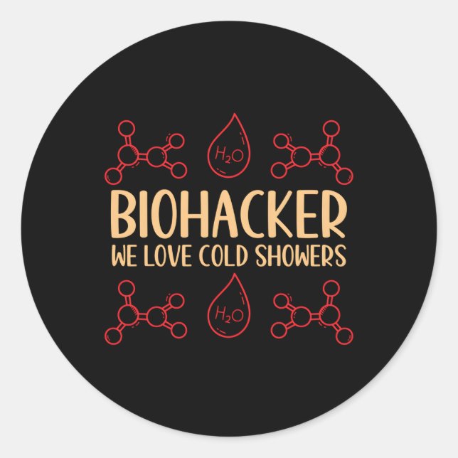 Pegatina Redonda Biohacker We Love Cold Showers Biohacking Medicina (Anverso)