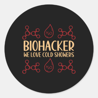 Pegatina Redonda Biohacker We Love Cold Showers Biohacking Medicina