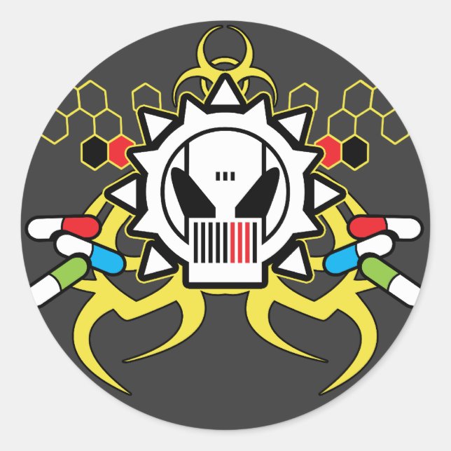 Pegatina Redonda Biohazard Tech Skull (Anverso)