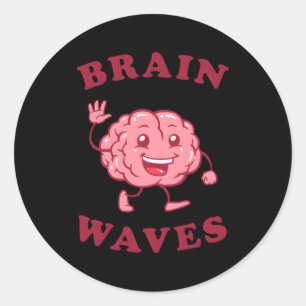 Pegatina Redonda Biología de la ciencia de las ondas cerebrales