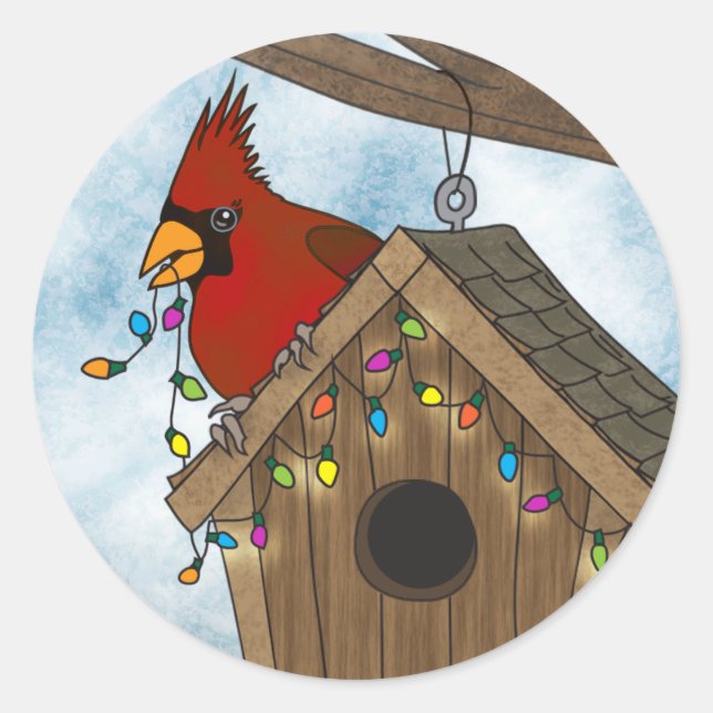 Pegatina Redonda Bird House Holiday (Anverso)