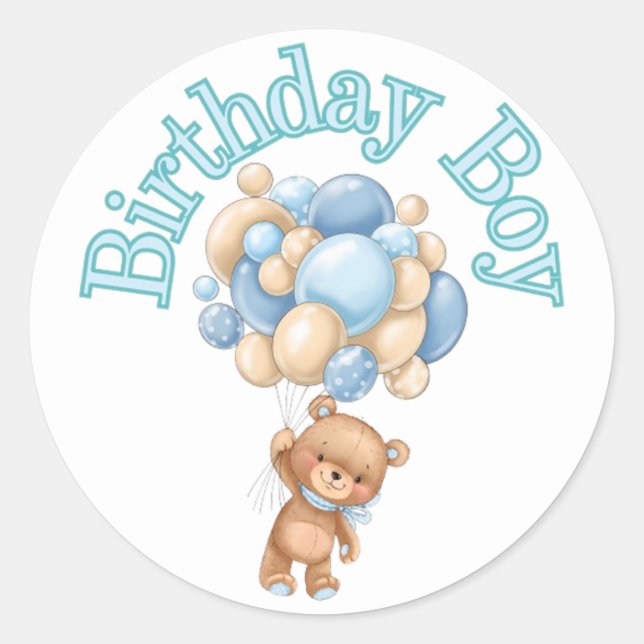 Pegatina Redonda Birday Boy Bear Baby Shower (Anverso)