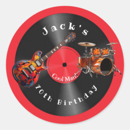 Pegatina Redonda Birday Retro Vinyl Record Rock Rock Guitarra