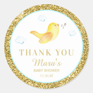 Pegatina Redonda *~* Birdie Purpurina Sky Baby Shower Gracias
