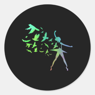 Pegatina Redonda Birds Ballerina Silhouette Ballet Dancing