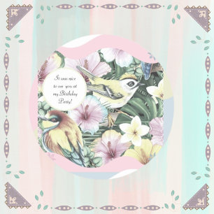 Pegatina Redonda Birds Florals Brocade Fancy