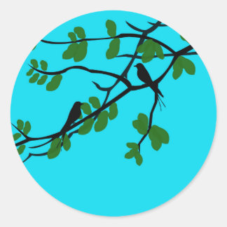 Pegatina Redonda Birds_hojas_tree_blue_design