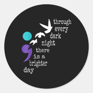 Pegatina Redonda Birds Semicolon Gift Suicidio Prevención de Suicid