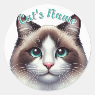 Pegatina Redonda Birman o Ragdoll Cat ・ Personalizada