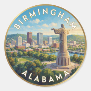 Pegatina Redonda Birmingham Alabama Ciudad del Sur Viajes