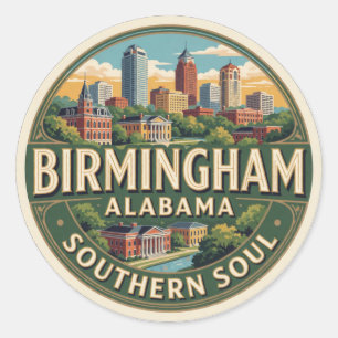 Pegatina Redonda Birmingham Alabama EE. UU. Ciudad de Derechos Civi