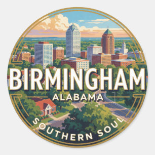 Pegatina Redonda 🏙️ Birmingham Alabama Escape de Ciudad del Sur 🌿