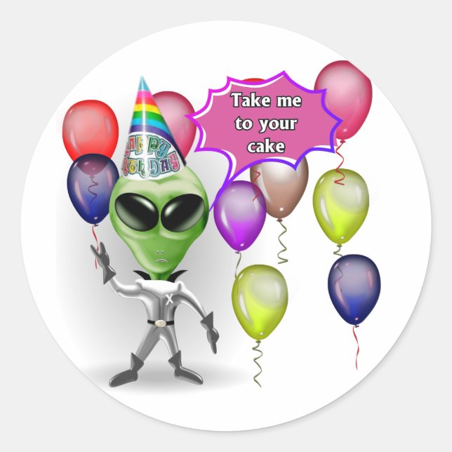 Pegatina Redonda Birthday Alien (Anverso)