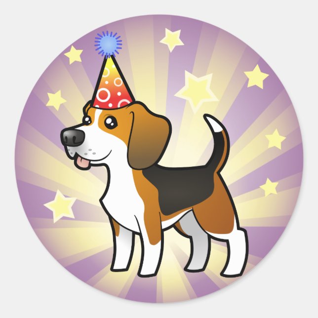 Pegatina Redonda Birthday Beagle (Anverso)