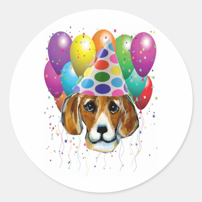 PEGATINA REDONDA BIRTHDAY BEAGLE (Anverso)