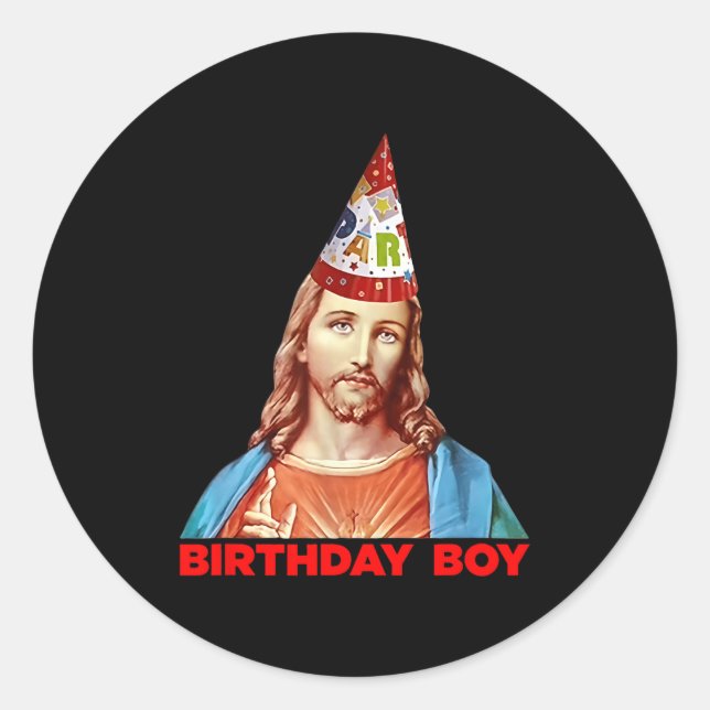 Pegatina Redonda Birthday Boy Jesus Funny Christmas Party Hat  (Anverso)