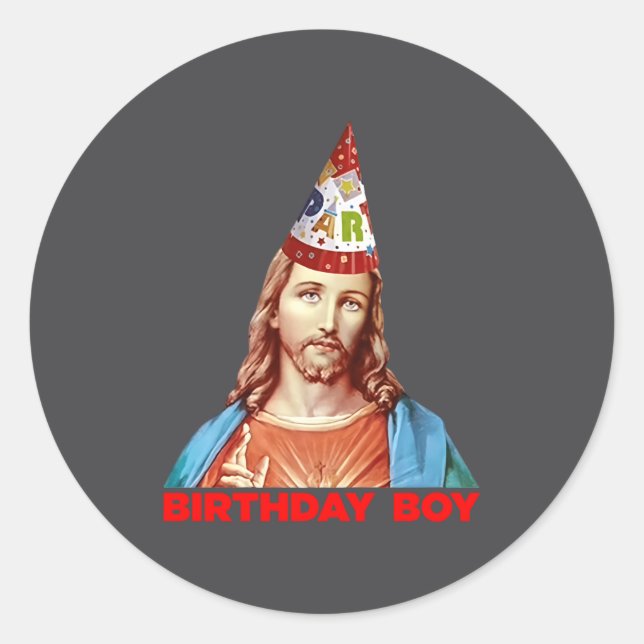 Pegatina Redonda Birthday Boy Jesus Funny Christmas Party Hat Long  (Anverso)