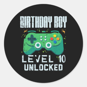 Pegatina Redonda Birthday Boy Level 10 Controlador de jugador desbl