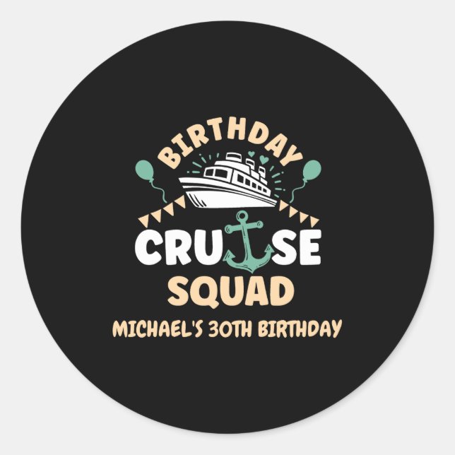 Pegatina Redonda Birthday Cruise Squad  (Anverso)