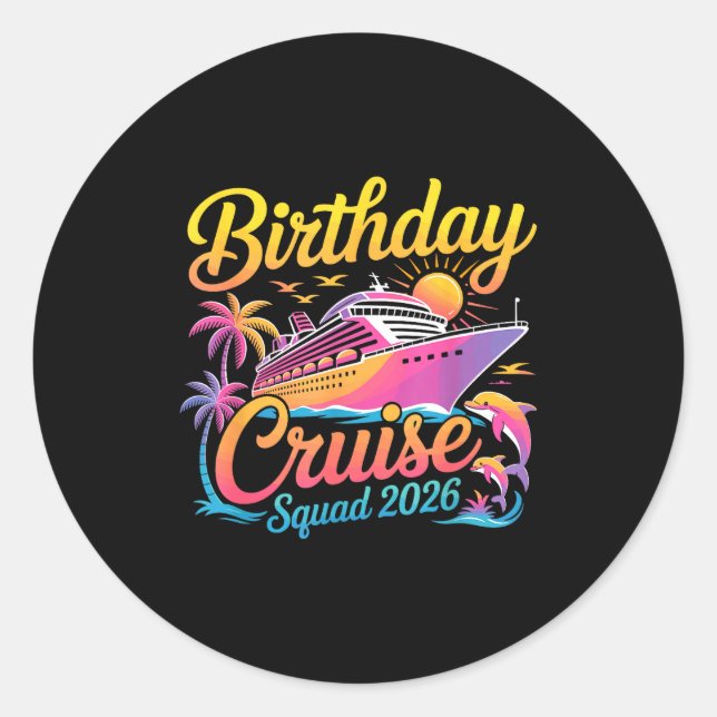 Pegatina Redonda Birthday Cruise Squad 2026 Vacation Summer Trip Fa (Anverso)