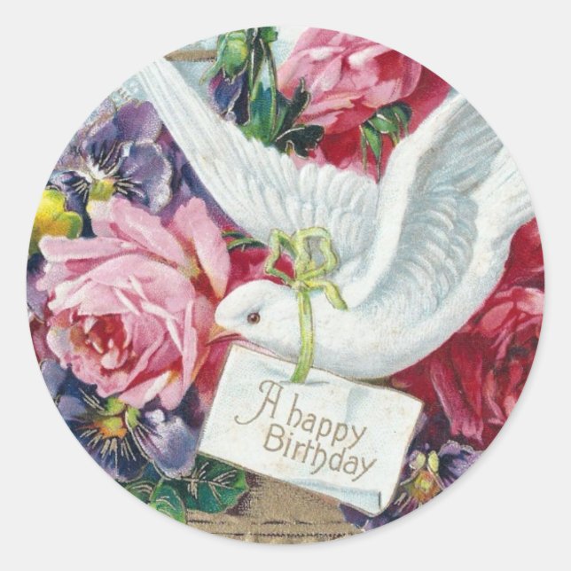Pegatina Redonda Birthday Dove (Anverso)