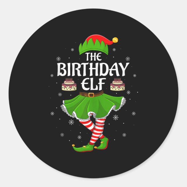 Pegatina Redonda Birthday Elf Christmas Family Girls Women Elf Squa (Anverso)