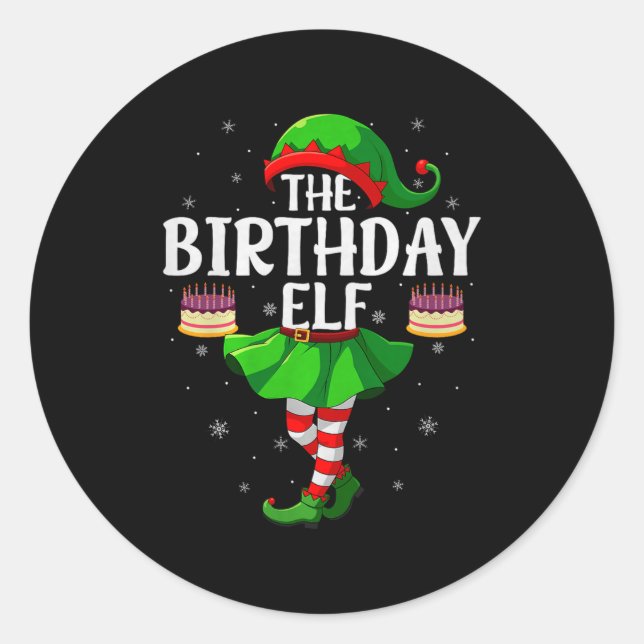 Pegatina Redonda Birthday Elf Christmas Girls Women Elf Squad Xmas  (Anverso)