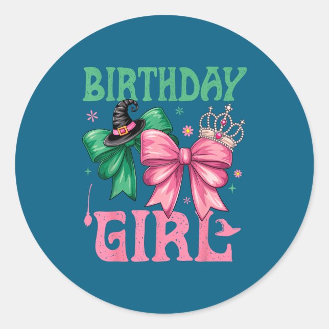 Pegatina Redonda Birthday Girl Nk And Green Birthday Witch Women Gi (Anverso)