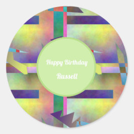 Pegatina Redonda Birthday Greetings Abstract Pattern Stencil Art