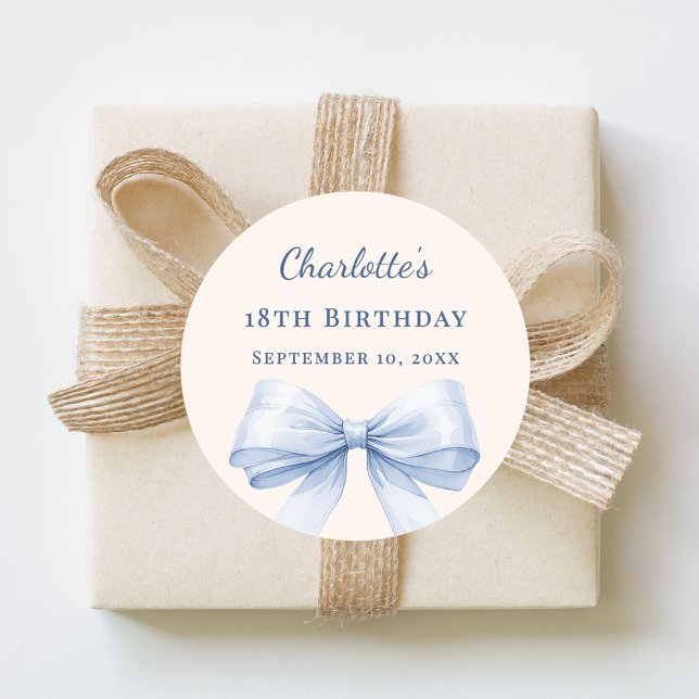 Pegatina Redonda Birthday light blue bow ivory (Subido por el creador)