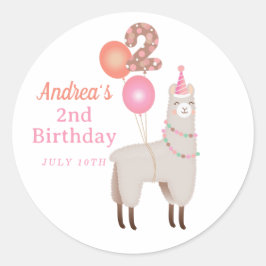 Pegatina Redonda Birthday Llama