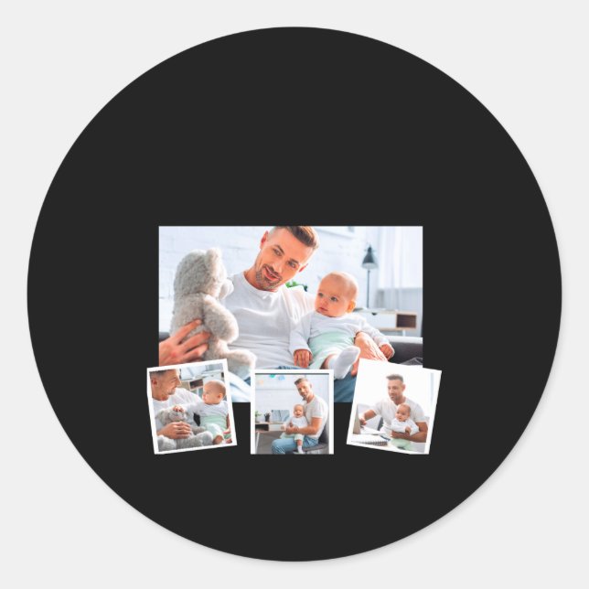 Pegatina Redonda Birthday Name Age Photo Collage  (Anverso)