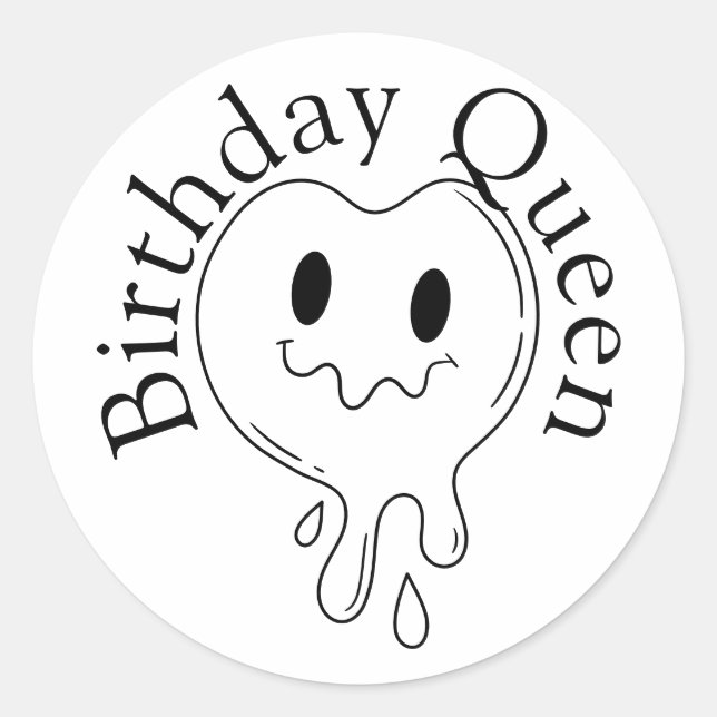 Pegatina Redonda Birthday Queen (Anverso)