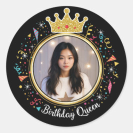 Pegatina Redonda Birthday Queen Gold Crown PCreate Your Own Sticker