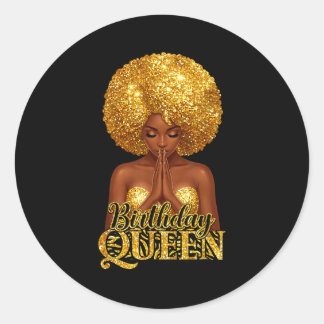 Pegatina Redonda Birthday queen praying woman afro curly black girl