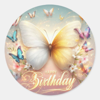 Pegatina Redonda birthday sticker butterfly design 