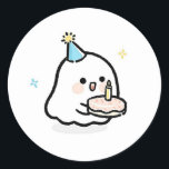 Pegatina Redonda birthday stickers<br><div class="desc">Cute ghost with cake birthday stickers.</div>