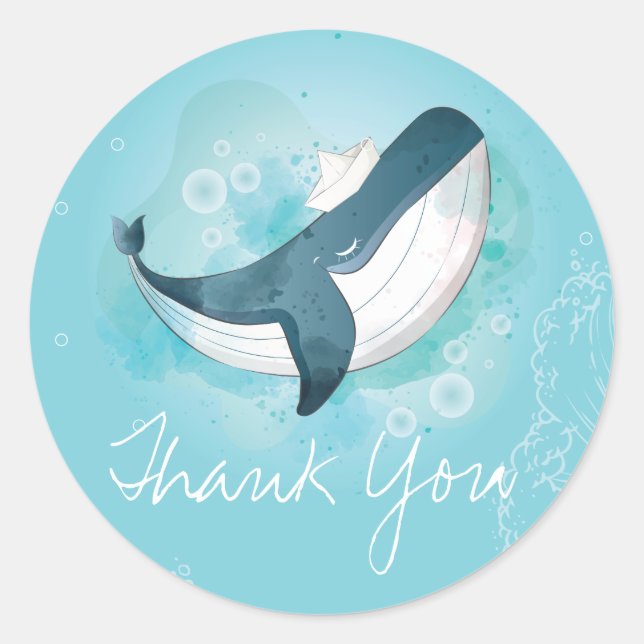 Pegatina Redonda Birthday Whale Thank you (Anverso)