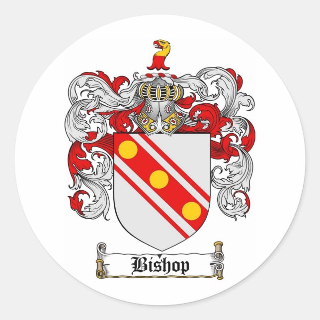 PEGATINA REDONDA BISHOP FAMILIAR CREST - BISHOP COAT OF ARMS (Anverso)