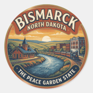 Pegatina Redonda Bismarck Dakota del Norte Capital Viaje Pradera