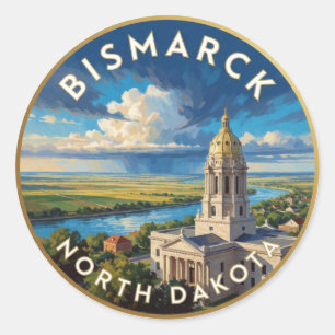 Pegatina Redonda Bismarck Dakota del Norte Capitol Viajes