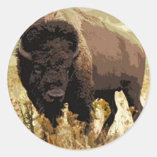 Pegatina Redonda Bison / Búfalo
